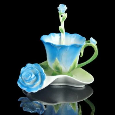 Juego de café rosa porcelana 4 colores a elección juego de té taza de té platillo cuchara uso diario Foto 1 de 4