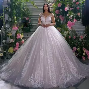 2024 Brautkleider Rückenlos Spitze Applique V-Ausschnitt Braut Ballkleid - Bild 1 von 11