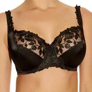 Fantasie Belle Bra Black Satin Lace Size 30F Underwired Unpadded Balcony 6010 - Picture 1 of 12