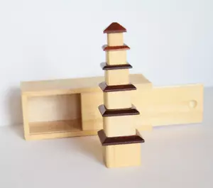 Norm Thompson Wooden Pagoda Puzzle With Wood Box - Tower Of Hanoi Style - Picture 1 of 8
