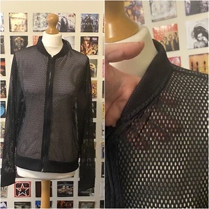 Vintage 90's Y2K French archive black fishnet sheer jacket zip long sleeves - Picture 1 of 8