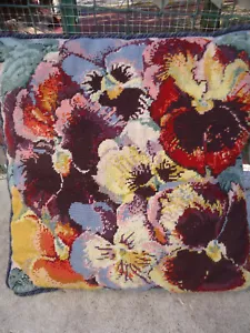 V Rare EHRMAN Kaffe Fassett PANSIES Hand Embroidered Completed Cushion Cover 20" - Picture 1 of 11