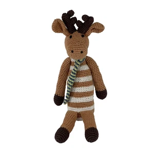 Kiesel Elch Stoffpuppe gehäkelt gestrickt Baby Rassel Plüsch Lovey 12 Zoll LESEN - Bild 1 von 16