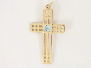 Aquamarin Kreuz Anhänger 9 kt Gold Kruzifix Damen Herren 375 1,5 g B26 - Bild 1 von 3