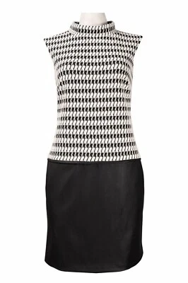 Vestido de día Muse pata de gallo cuello alto imitación cuero talla 16 negro blanco nuevo con etiquetas $158 Foto 1 de 2