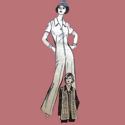 70s Pattern – All in One Jumpsuit & Gilet, Sleeveless Coat - Bust=38” (96.5cm) - Image 1 of 2