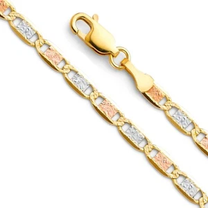 14k Tri-tone Gold 3.3mm Basic Valentino Unisex Chain 7.5" Bracelet - Picture 1 of 2