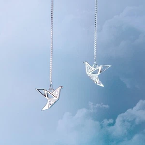 Pendientes enhebrador oreja grúa papel origami plata de ley 925 - Imagen 1 de 16