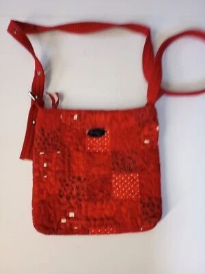 Bolso de Mano Donna Sharp Rojo Negro Acolchado Retazos 10"X9.5" Foto 1 de 4