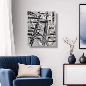 Metal Wall Art Brush Stroke Sculpture – Modern Silver Painting on Metal Canvas - Picture 1 of 9