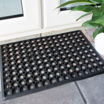 Honeycomb Rubber Door Mat Heavy Duty Non Slip Ring Hollow Dirt Catcher Outdoor - Image 1 of 4