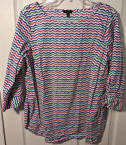 Tunica top camicia primaverile TALBOTS X XL rosa rosa blu verde cotone manica 3/4 - Foto 1 di 3