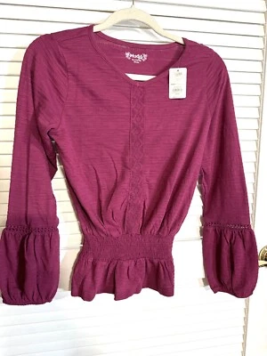 Nuevo Top Campesino Manga Larga Mudd Niñas Talla XL Borgoña 14/16 Púrpura Foto 1 de 4