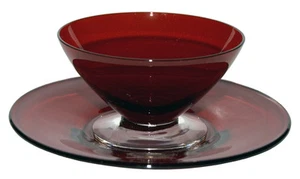 Morgantown Spanish Red and Crystal #7730 Finger Bowl and Underplate - Picture 1 of 3
