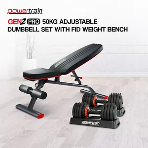 Powertrain Gen2 Pro 50KG Adjustable Dumbbell Set with FID Weight Bench - Picture 1 of 11