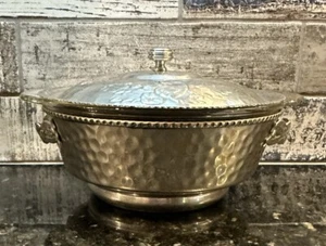 Nasco Italy Vintage Hammered Aluminum Covered Bowl Grapevine Fruit Etched & Dish - Picture 1 of 5