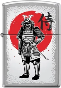 Samurai Warrior con Kanji - Encendedor Zippo Cromo Cepillado NUEVO En Caja - Imagen 1 de 3