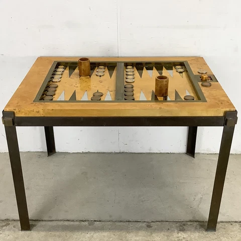 Mid-Century Italian Backgammon Table By Tommaso Barbi, Signed Cover