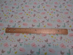 2 Yards Pale Green Camelot Fabrics Farm Animal/Sheep/Pig/Chicken Flannel Fabric - Picture 1 of 1