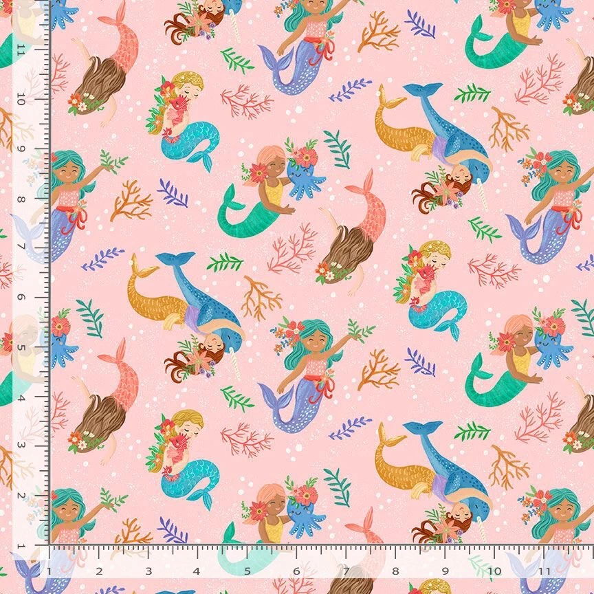 Nautical Fabric | Mermaid Octopus Narwhal Pink | Timeless Treasures YARD - Image 1 of 1