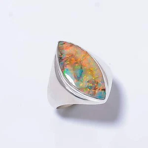 Sterling Opal Gemstone 925 Sterling Silver Solitaire Ring s.8 A314 - Picture 1 of 2