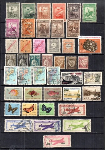 PORTUGUESE MOZAMBIQUE COLLECTION OF 65 DIFFERENT STAMPS.  VINTAGE TO MODERN ERA Cover