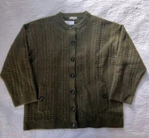 New J Crew Women XL Cable-knit Oversized Cardigan Sweater Olive Green Wool Blend - Picture 1 of 14