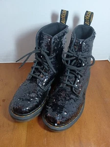 Botas con cordones Dr. Martens Uk4 lentejuelas negras 1460 Pascal Seqn 8 ojos combate  - Imagen 1 de 8