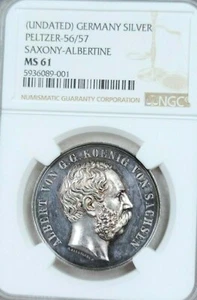 GERMANY SILVER MEDAL PELTZER 56/57 SAXONY ALBERTINE NGC MS 61 SHOOTING MEDAL - Picture 1 of 5