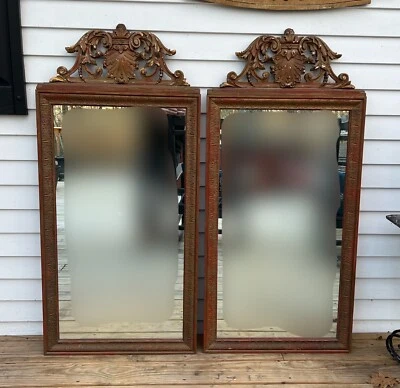 Antique Regency Style Gold Gilt Mirrors With Red Paint W/Crest Tops**BEAUTIFUL** - Image 1 of 4