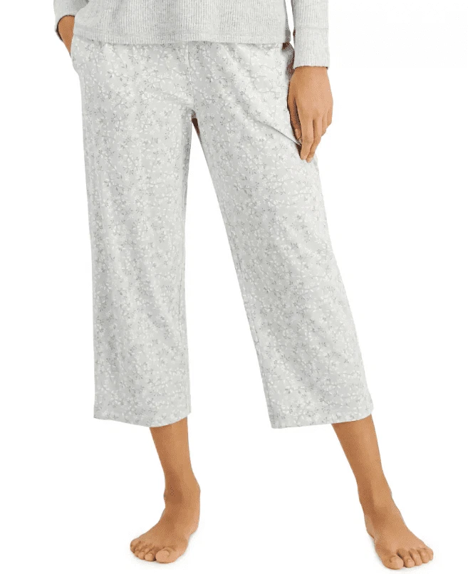Charter Club Cotton Printed Cropped Pajama Pants, Grey, X-Small - Image 1 of 1