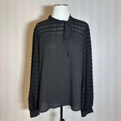 Новый с Ярлыками CeCe черный металлик полоски чистый кокетка рукав галстук блузка женщин размер XL - Изображение 1 из 4