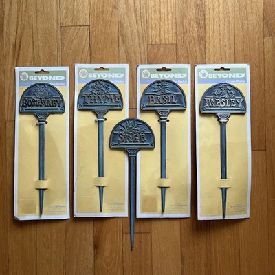 "Juego de 5 estacas de jardín de especias con acabado Verdigris de latón macizo vintage de 10"" - NUEVO Foto 1 de 4