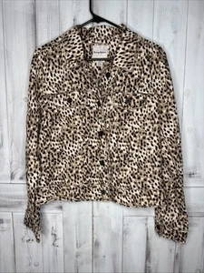 WOMENS TOMMY BAHAMA TWO PALMS CHEETAH LEOPARD 100% LINEN RAW EDGE JACKET LARGE - Picture 1 of 12
