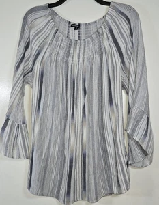 Zac & Rachel Womens 1X Peasant Boho Bell Sleeves Smocked Striped Relaxed Blouse - Picture 1 of 9