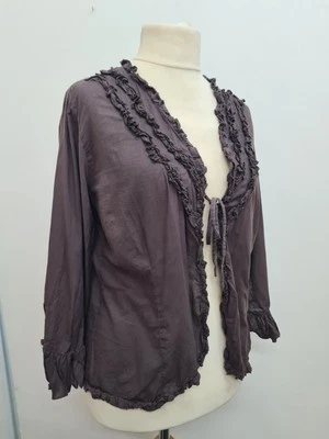 Rocha John Rocha Women's Brown Long Sleeve Top tie front ruffle detail size 18 - Image 1 of 4