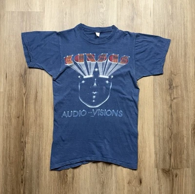 Camiseta de Colección Años 70 Kansas Audio Visions Banda Para Hombre Pequeña Azul Concierto Arte Rara Foto 1 de 4