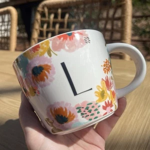 Opalhouse Coffee Tea Mug Cup Stoneware Initial Letter L Floral Design Multicolor - Picture 1 of 6