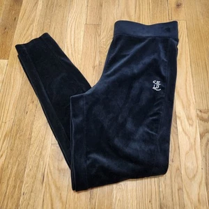 Juicy Couture Skinny Fit Velvet Track Pant Black Rhinestone Embroidered Size L - Picture 1 of 12
