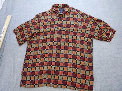 Crazy Horse Shirt Mens XL Multicolor Rayon Geometric Button Up Vintage 90s Style - Image 1 of 4