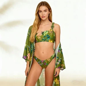 Set bikini asimmetrico Zimmermann Tropicana nuovo senza etichette in kaki floreale taglia 4 - Foto 1 di 15