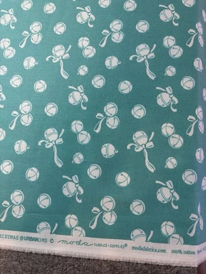 Urban Chicks Moda cotton fabric Deer Christmas jingle Bells blue - Image 1 of 3