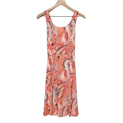 Banana Republic Womens Sleeveless Paisley Dress Size S Orange Criss Cross Back - Image 1 of 4