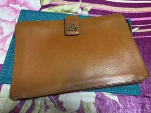 Ralph Lauren Brown Beige Leather Clutch Bag Genuine Leather Authentic brand - Picture 1 of 12