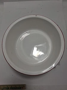  Vtg 12"  White Enamelware Basin Red Trim Rim Wash Pan Look Read - Picture 1 of 9