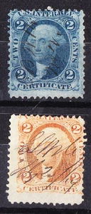 US Scott R7c-R8c old 2c Certificate 1st issue revenue stamps U/F-VF CV $80 - Picture 1 of 1