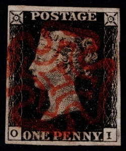 1840 1d Black Plate 5 OI 4m Red Maltese Cross Very Fine used Cat. £375.00 - Picture 1 of 1