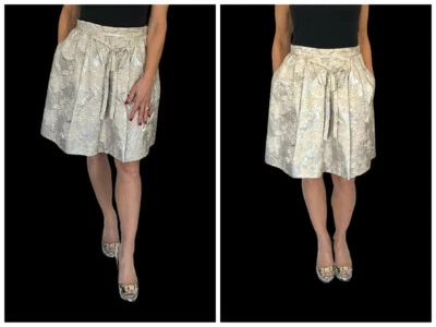 Moschino Cheap & Chic Silver Metallic Floral Embroidered Pleated Skirt M (10) - Image 1 of 4