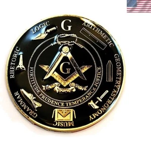 Emblema automático masónico negro y dorado de 3"" con respaldo adhesivo para fácil aplicación - Imagen 1 de 2