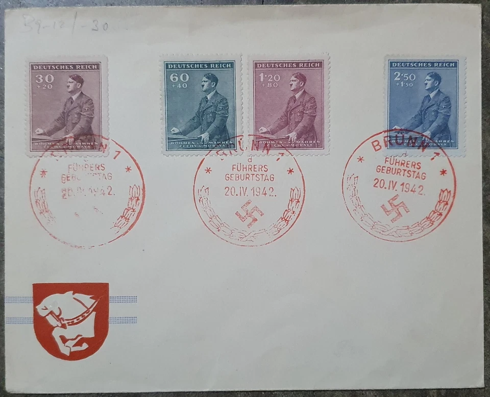 Bohemia Moravia German Occupation Hitler Nazi Swastika History War Cover 1942 - Image 1 of 1